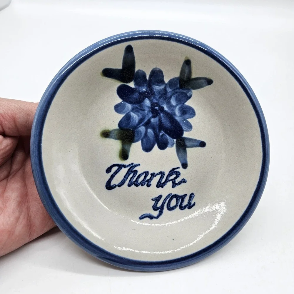 VTG Louisville Stoneware Pottery Bachelor Button Cornflower Coaster Trinket Dish